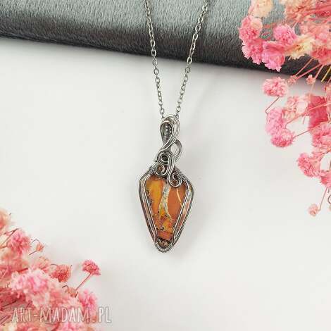 naszyjnik jaspis maligano stal chirurgiczna wisiorek handmade wirewrapping, biżuteria