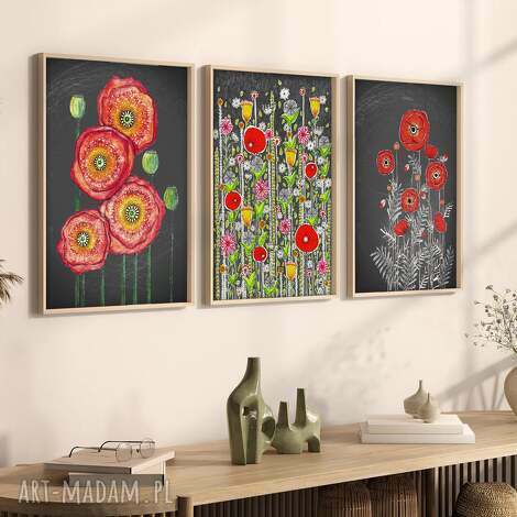 Zestaw 3 plakatów A3 Maki - grafika Małgorzaty Domańskiej art-Madam.pl