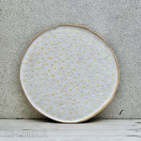 Patera w stokrotki 32 cm - talerz do tortu i serów, ceramika handmade