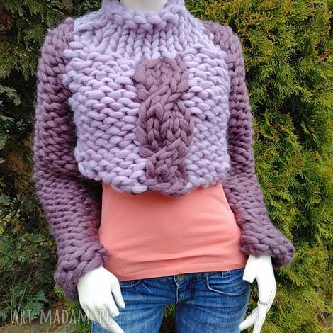 swetry krótki sweter / top z grubej wełny merynosa wełniany