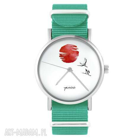 zegarek - japońskie żurawie 2 turkusowy, nylonowy, japonia niej