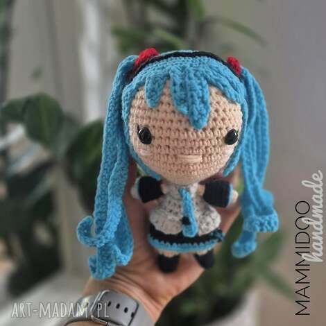 Hatsune Miku - lalka z mangi szydełkowana ręcznie, ok. 15 cm