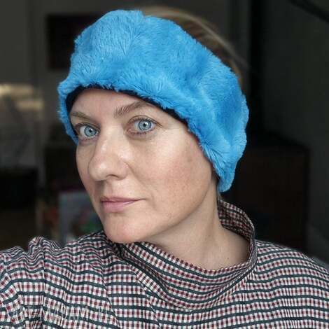 opaska futrzana niebieska ciepła na podszewce box A1 boho, frida etno