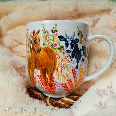 Kubek 550 ml „Wiejskie klimaty” - ręcznie malowany prezent dla świadkowej