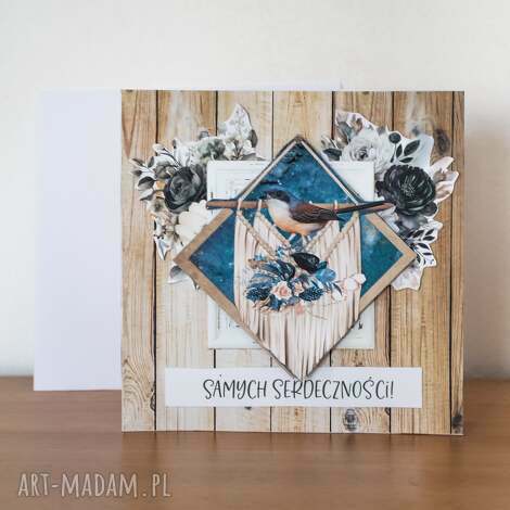 kartka uniwersalna - samych serdeczności, scrapbooking, boho niej