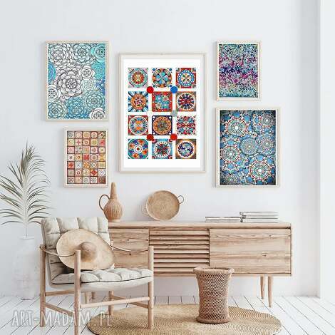 zestaw 5 prac, mandala, obraz mozaika, sztuka, dom plakaty