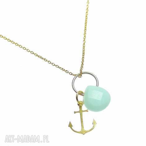 mint gold anchor - naszyjnik srebro, złoto, kotwica, amazonit zawieszki