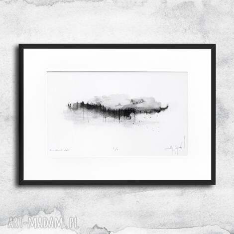 Czarno-biały pejzaż tusz i akwarela w oprawie A4 - 31 x 22 cm - 04