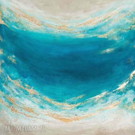 Turkusowy obraz Maldives VIII 50x50 cm - ręcznie malowany abstrakcja z metalicznym złotem