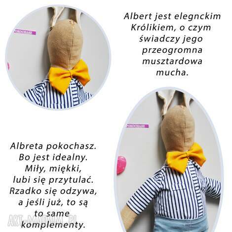 Albert - królik przytulanka Tilda handmade z imieniem (ok. 50 cm)