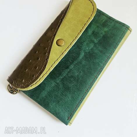 portfelek damski portfel skóra naturalna struś zieleń khaki