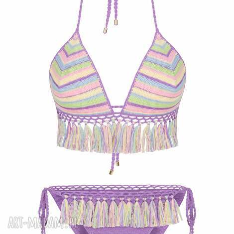 Strój kąpielowy Maldives - fioletowe szydełkowane bikini z bawełny