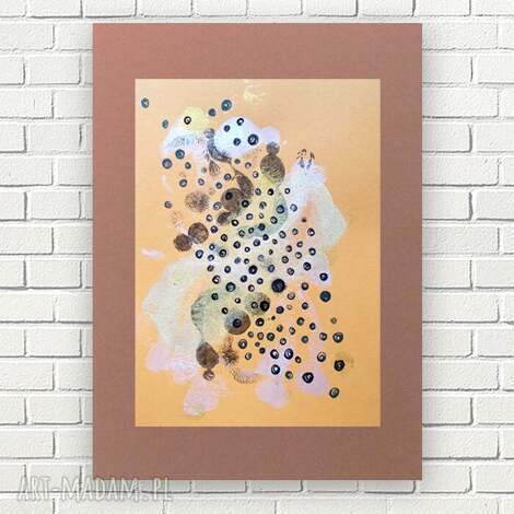 Brązowa grafika minimalizm 30x40 cm - abstrakcja z akcentem złota na ścianę