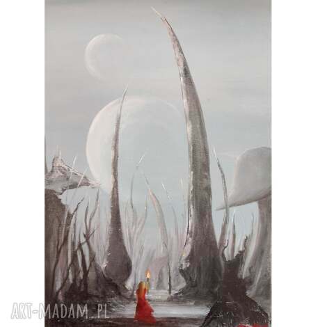 W Księżycową Jasną Noc - olej na płótnie 50x70, obraz fantasy do salonu