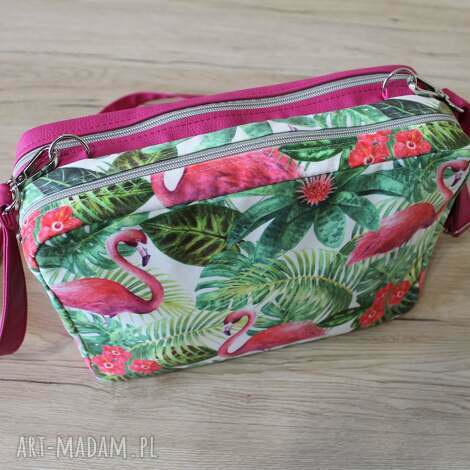 Dwupak flamingi na palmach - torebki na ramię handmade na wesele (welur i ekoskóra)