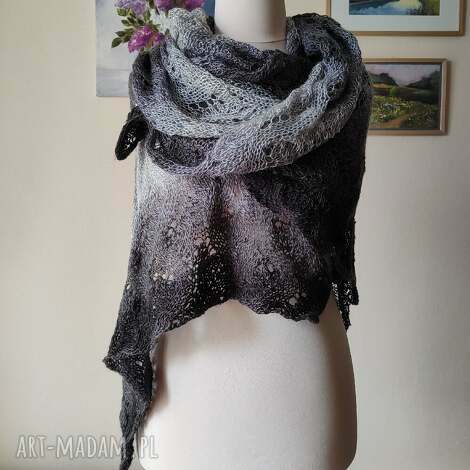 ręcznie na drutach - olbrzymi, miły, stylowy szal z alpaką