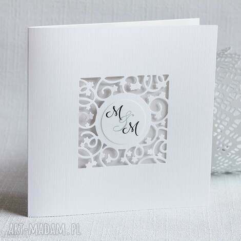 zaproszenia ślubne z ażurkiem, perłowe eleganckie, ażurowe, koronkowe