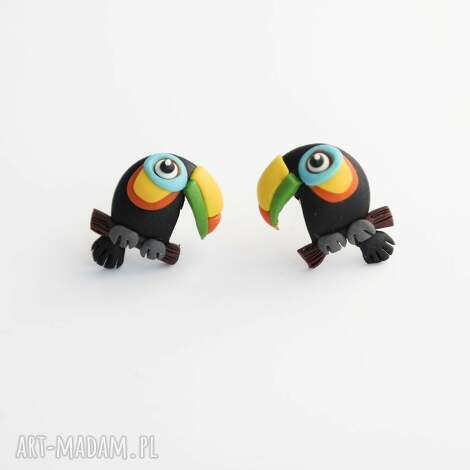 Tukany - lekkie kolczyki wkręty z modeliny Fimo, antyalergiczne sztyfty