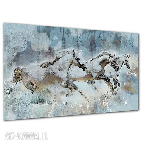 Obraz na płótnie 120x80 cm - konie w galopie, zima