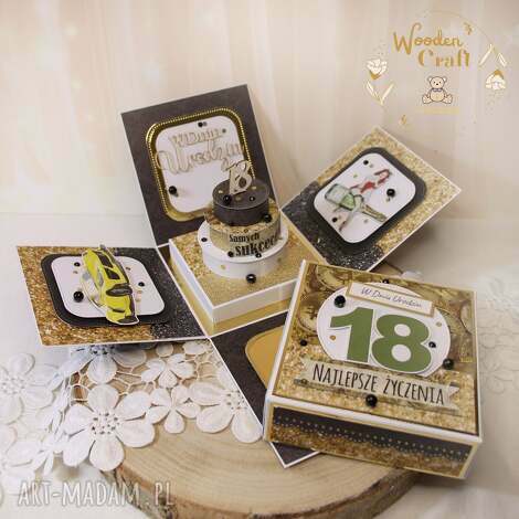 exploding box prezent na 18 urodziny, męska kartka urodzinowa gotowa, kartka na 18