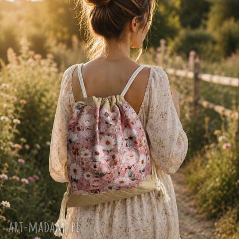 Romantyczny worek-plecak boho w kwiaty - lekki dodatek handmade dla kobiet