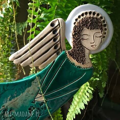Anioł Ceramiczny Vela Zelena - ręcznie lepiony prezent na ślub, komunię i chrzest
