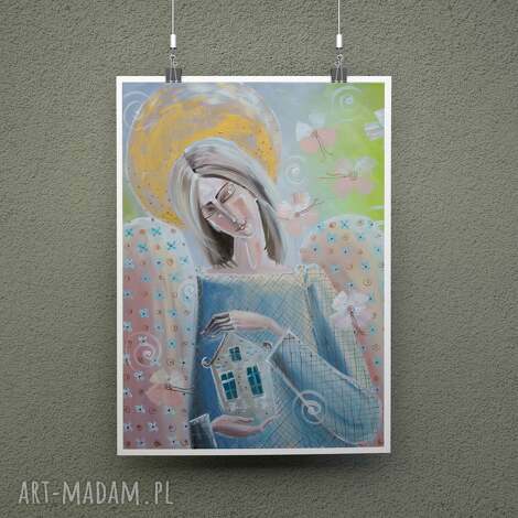 Plakat z aniołem „Dom zastąpi cały świat, cały świat nie zastąpi domu” 70x50 cm