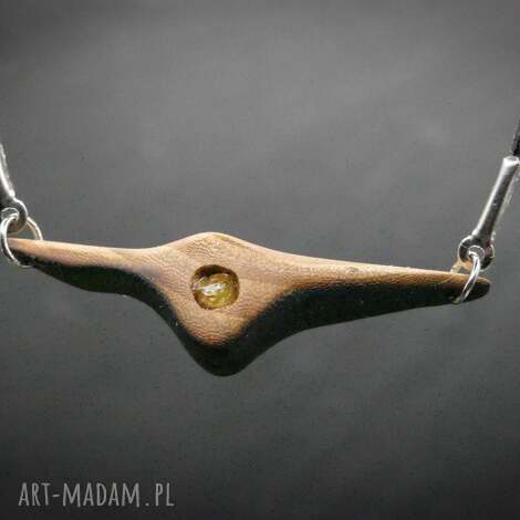 naszyjnik - wiąz i oliwin, pirografia, wood jewellery, wisiorek, upominek