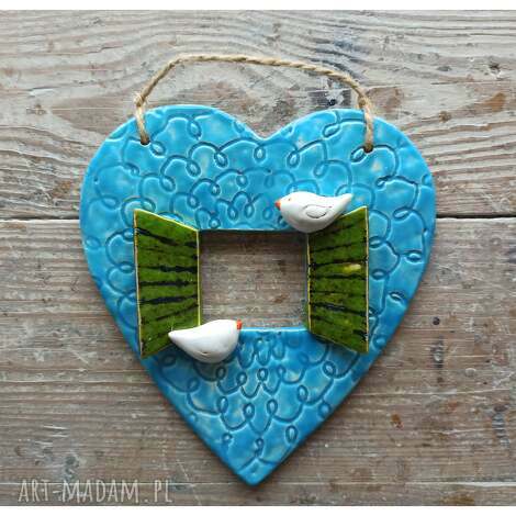 Serce okiennica błękitna - ceramika handmade z gliny szamotowej 20x20 cm
