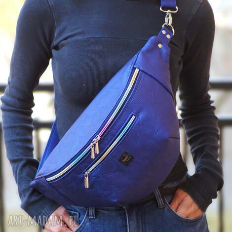 damska granatowa nerka xxl w gwiazdki, mini plecak nerkoplecak wegańska saszetka