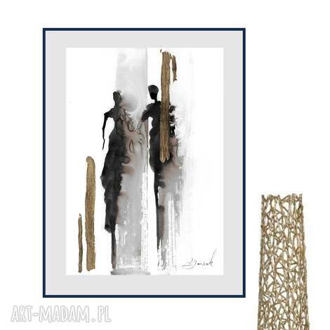 Grafika z cyklu „Obecność” - malowana czarnym tuszem i złocona metalowymi płatkami 21x30 cm