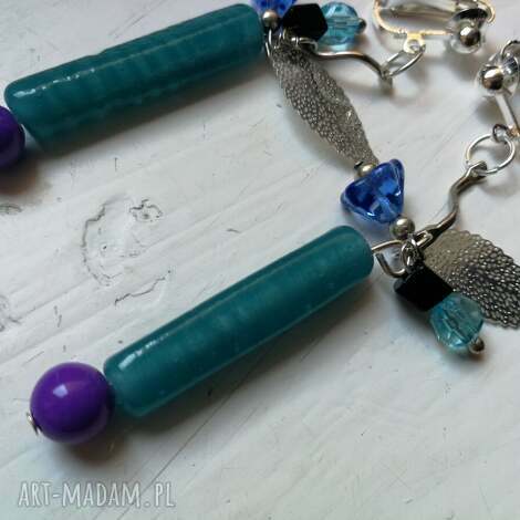 Niebieskie klipsy etno boho eleganckie - handmade Ruda Klara Box x1