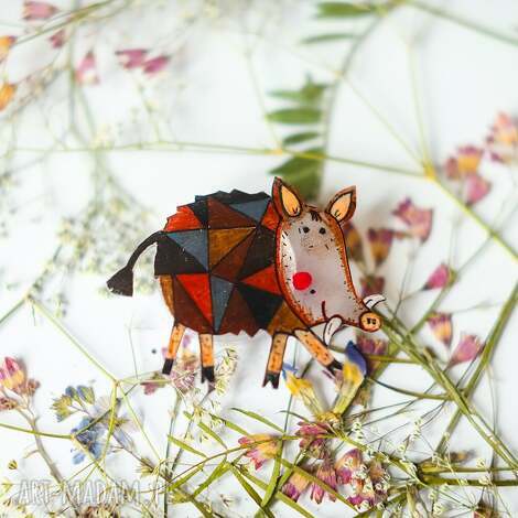 broszka z dzikiem romanem dzik, dla myśliwego, drobiazg na prezent, biżuteria