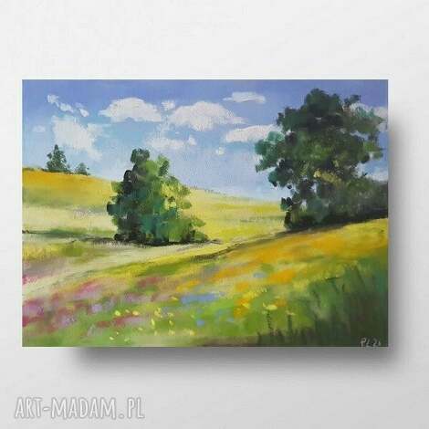 Lato - rysunek pastelowy pejzaż, pastel suche na papierze Pastelmat 24x18 cm