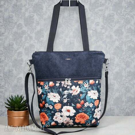 listonoszka shopperka sztruksowa kwiaty, shopper, sztruks