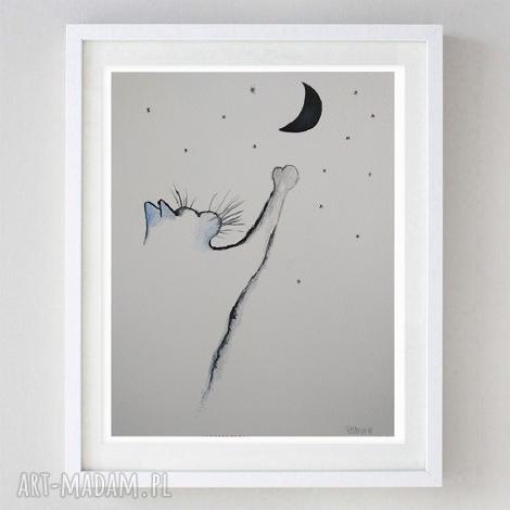 Księżyc jest blisko - akwarela kot abstrakcja 24/32 cm ręcznie robiona