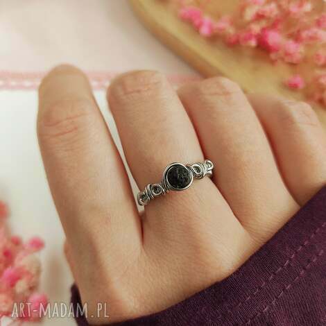 Pierścionek Lawa Wulkaniczna - regulowany stal chirurgiczna (wire wrapping)