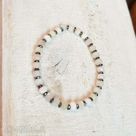 Bransoletka z kwarcu morganitowego i hematytem - handmade b22