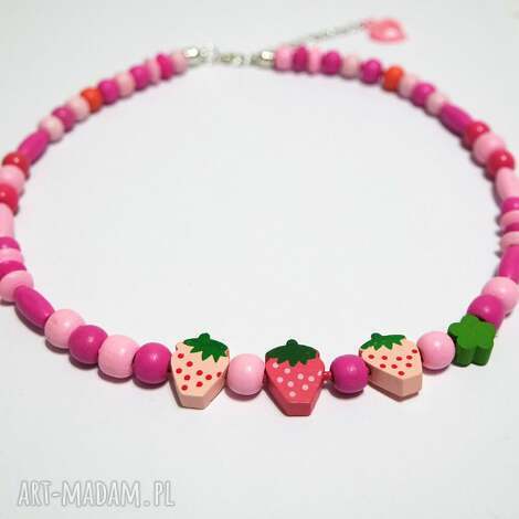 korale - truskawki 2 - drewniane, krótkie - naszyjnik truskawka, drewniana, dla mamy