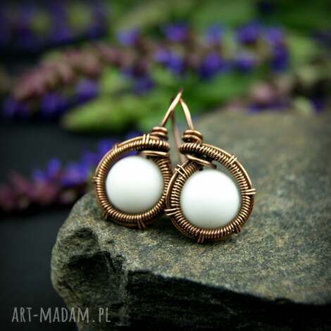 kolczyki z białym jadeitem, wire wrapping