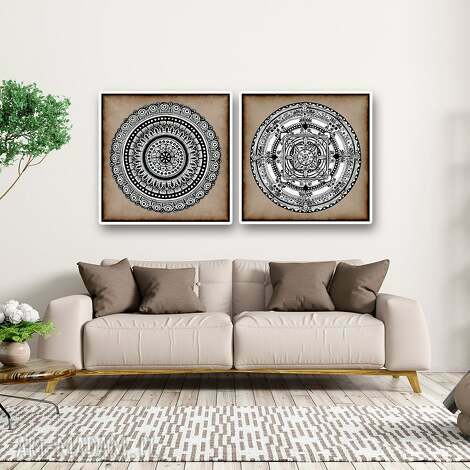 Zestaw 2 prac 50x50 cm Mandala - grafika ścienna na dekoracje mieszkania
