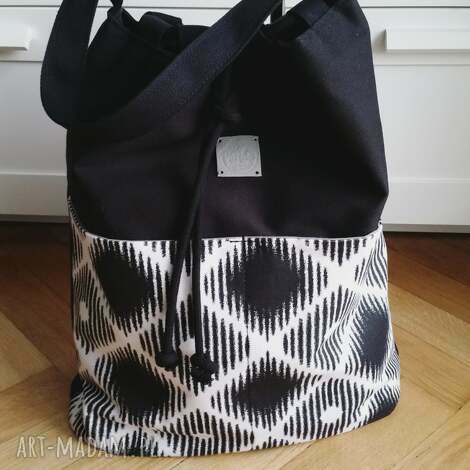 wyprzedaż shopper bag bucket black white, torba worek shopperbag, sznury