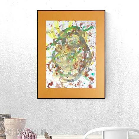 Nowoczesna abstrakcja na ścianę 30x40 - ręcznie malowana, metaliczne akcenty