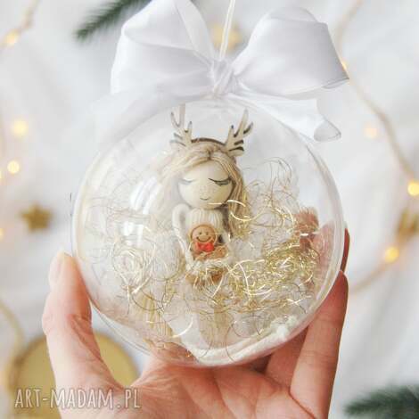 Akrylowa bombka z aniołkiem - aniołek w bombce na choinkę handmade