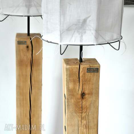 lampa loft drewniana, dębowa - wysoka, loftowa, len salon naturalna