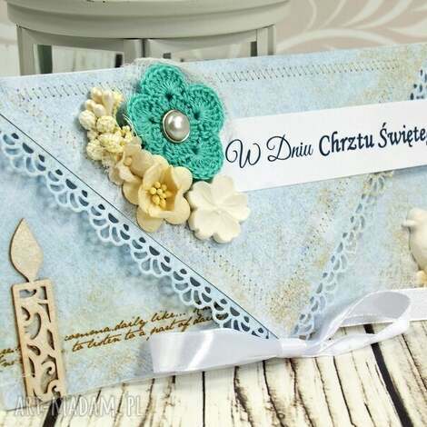 kartka na chrzest św. - delikatność błękitu - chrzes, chrzciny