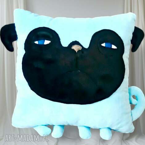 Poduszka Mops turkusowa - przytulanka handmade dla dziecka