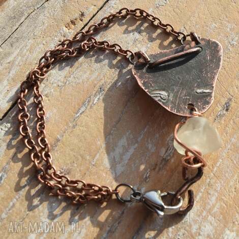 bransoletka z kutej, oksydowanej miedzi i amazonitu /2/, biżuteria amazonitem