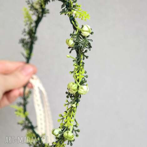 Cienki wianek boho na komunię - Zielony szept łąki