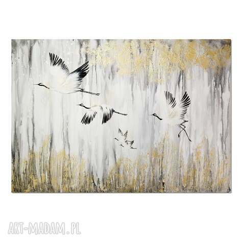 żurawie 7, ptaki, obraz do salonu malowany na płótnie